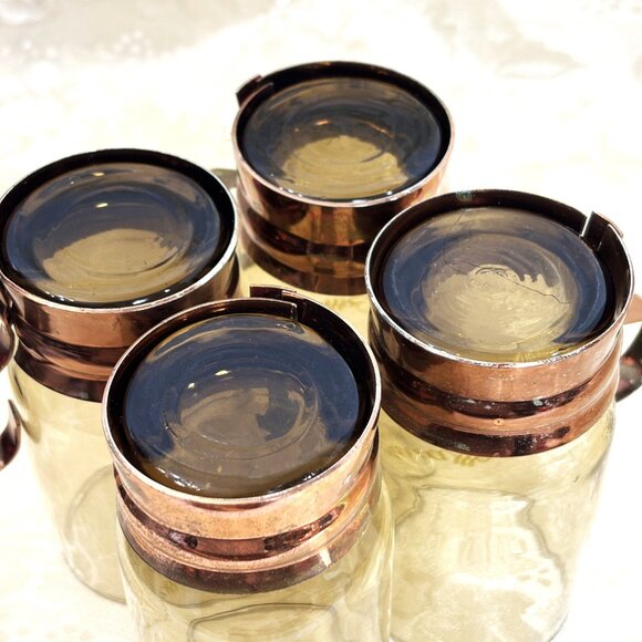 VTG Tia Maria Aperitif Smoked Glass Copper Color Metal Base w/ Handle Set of 4 - Picture 10 of 15